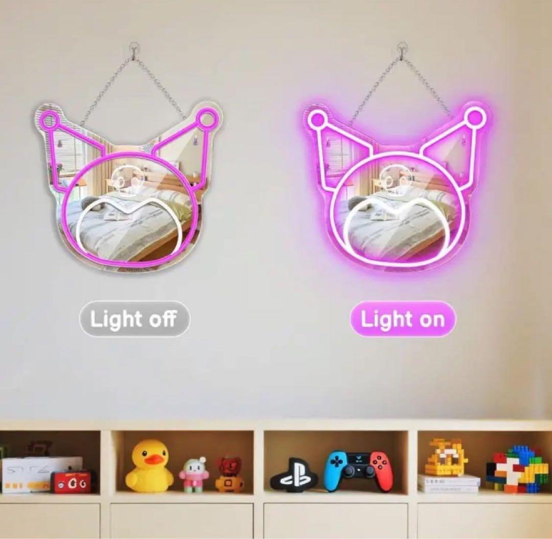 ネオン　クロミ　ミラー　LED 壁掛け鏡　調光可能　USB給電　かわいい