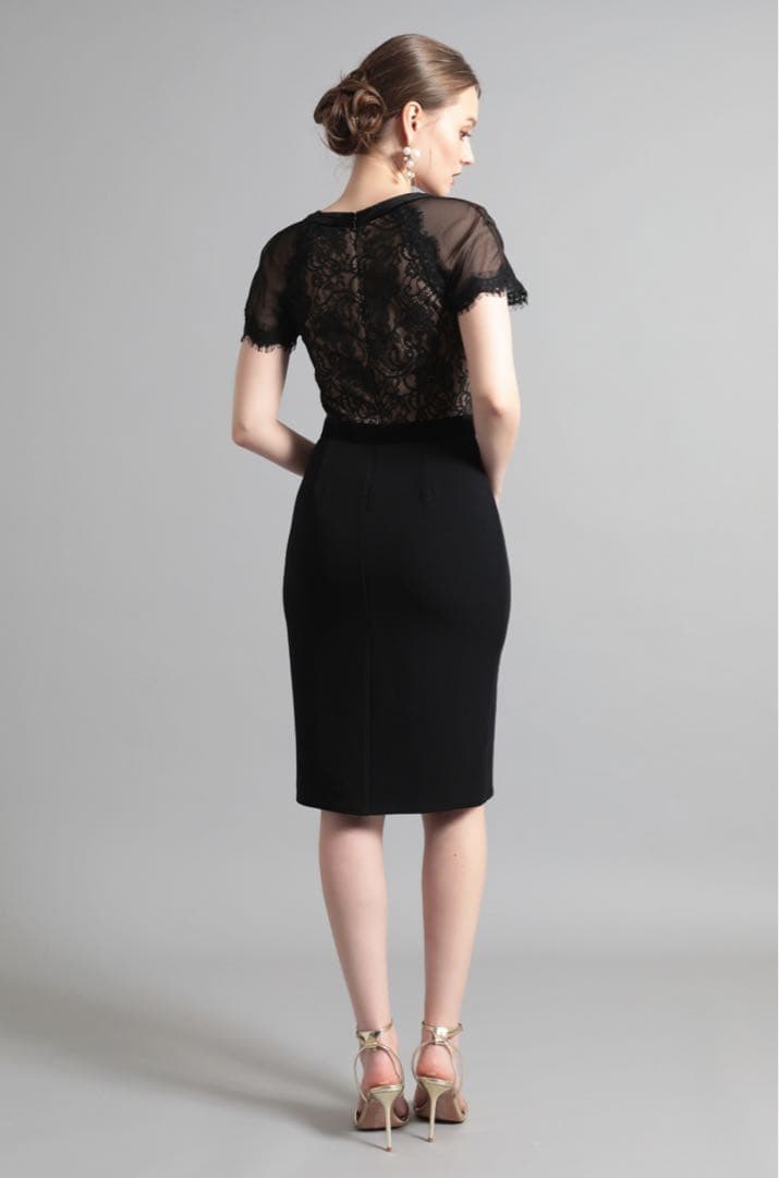 タダシショージ フラワーレース切り替えドレス ドットチュール サイズ2