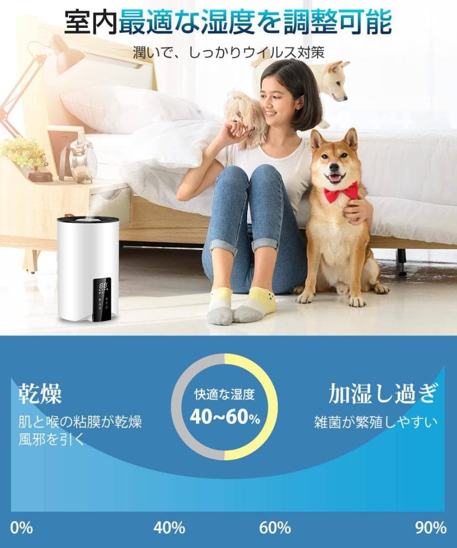 ハイブリッド加湿器　超音波＆加熱式　大容量5L