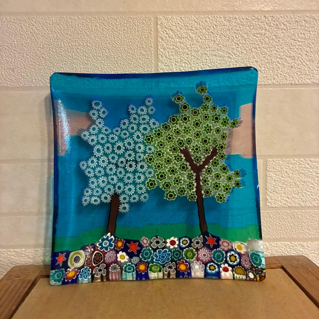 ベネチアンガラス ミルフィオリ プレート スクエア ガラス 豆皿 ムラーノ