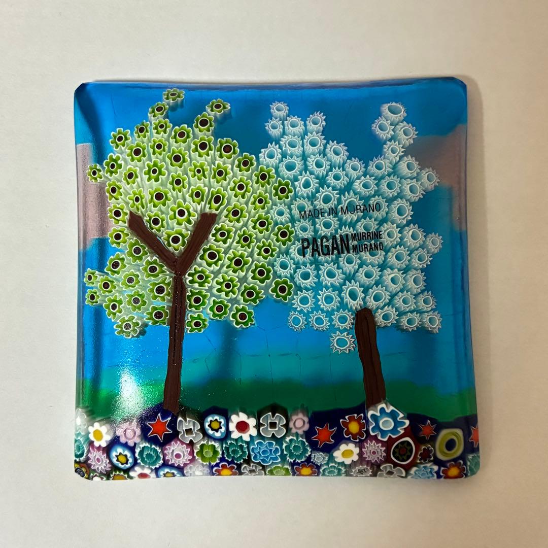 ベネチアンガラス ミルフィオリ プレート スクエア ガラス 豆皿 ムラーノ