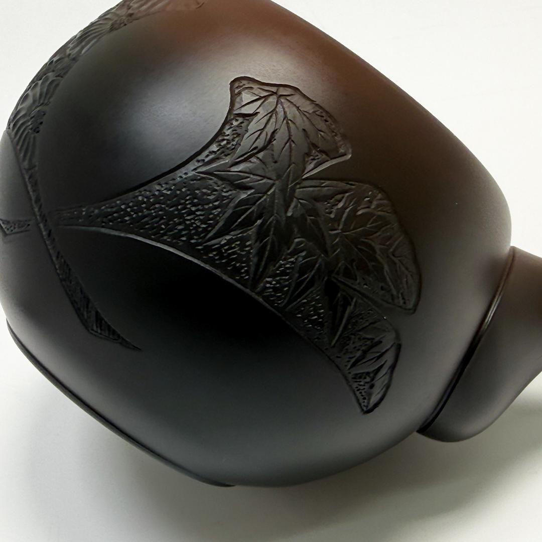 美品 常滑焼 山田宝生 急須 イチョウ紅葉菊彫 横手急須