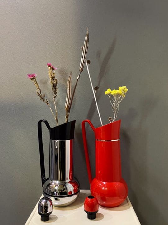 ❶ JAPAN ビンテージ アンティーク ポット 魔法瓶 銀 シルバー