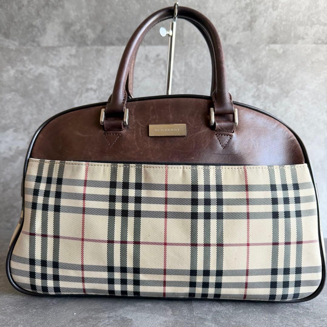 ⭐️バーバリー⭐️ノバチェック×レザー ハンドバッグ ミニボストン ブラウン