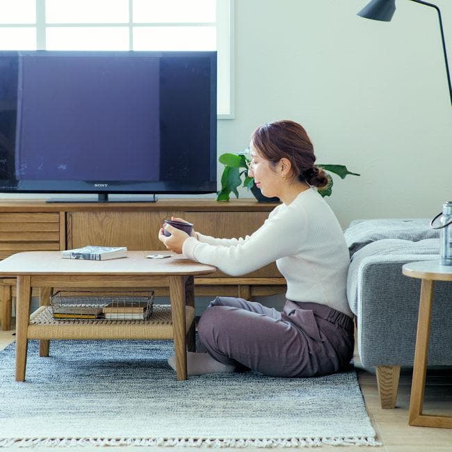 リビングテーブル幅75cm アッシュ無垢材 ペーパーコード 完成品（1281）