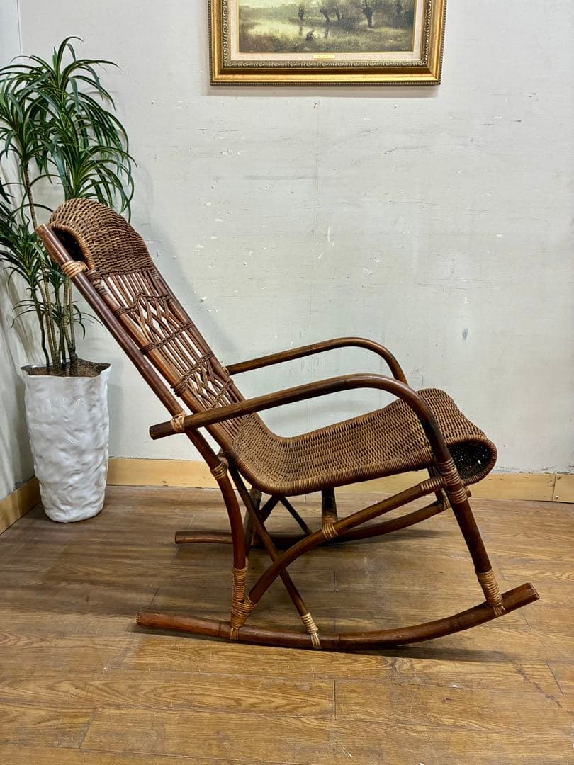 管448☆アジアンヴィンテージ☆ラタン☆藤☆ロッキングチェア☆揺り椅子