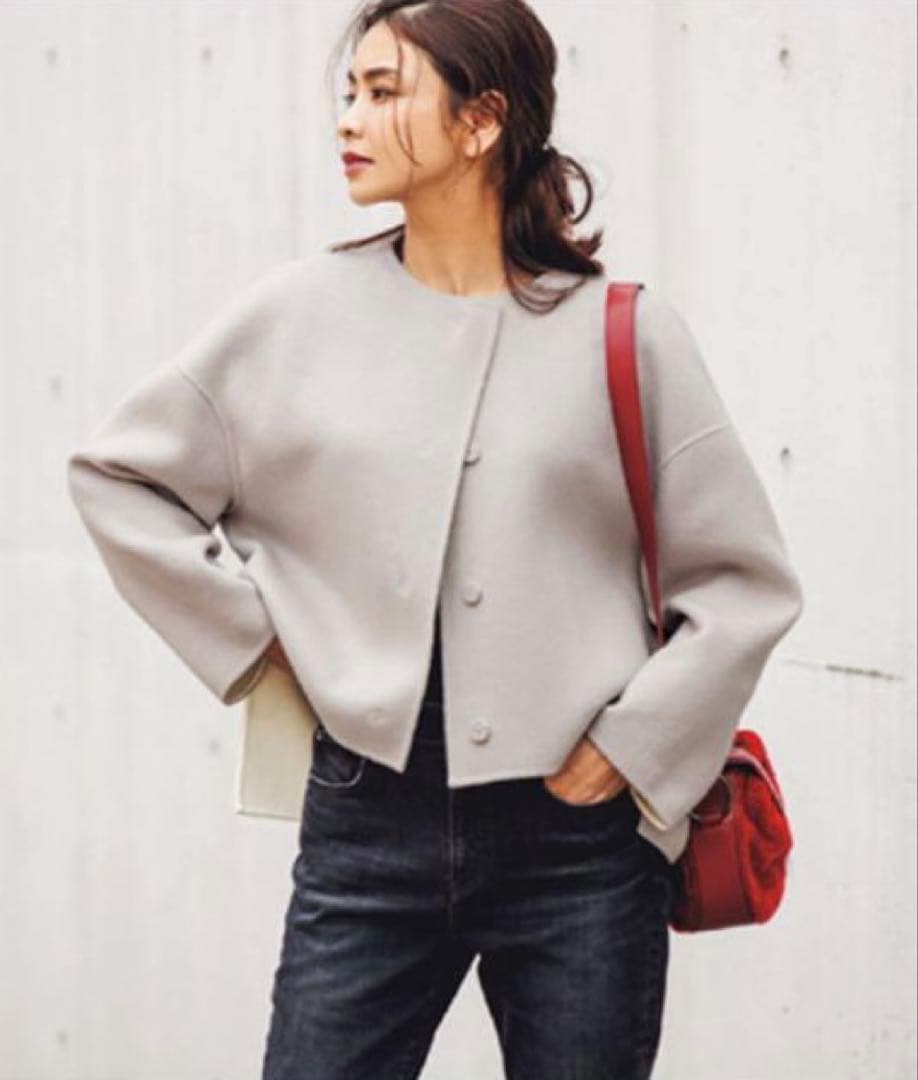 極美品★ADORE｜2TONE カシミヤ混 リバーコート 前後差裾 グレージュ