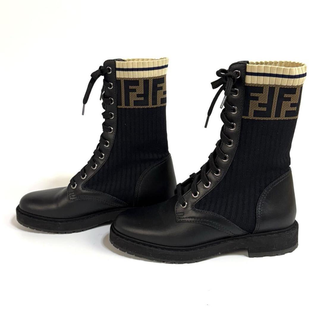【未使用】FENDI レザー ブーツ ズッカ ロココ バイカー 36イタリア製