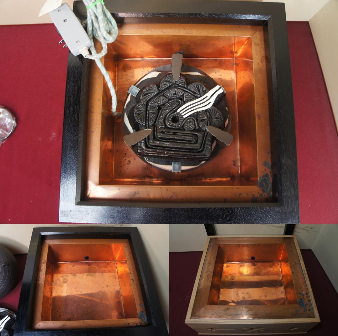 ☆本桐 七宝透かし置炉 在銘釜 唐銅蓋 置炉用600W電熱器 送料込み