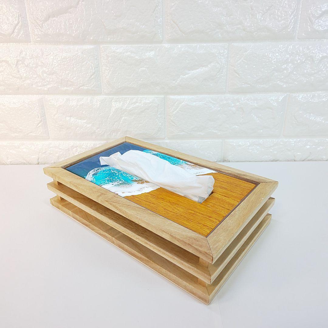 【1204】オーシャンアート　ティッシュケース　海レジン　インテリア　雑貨