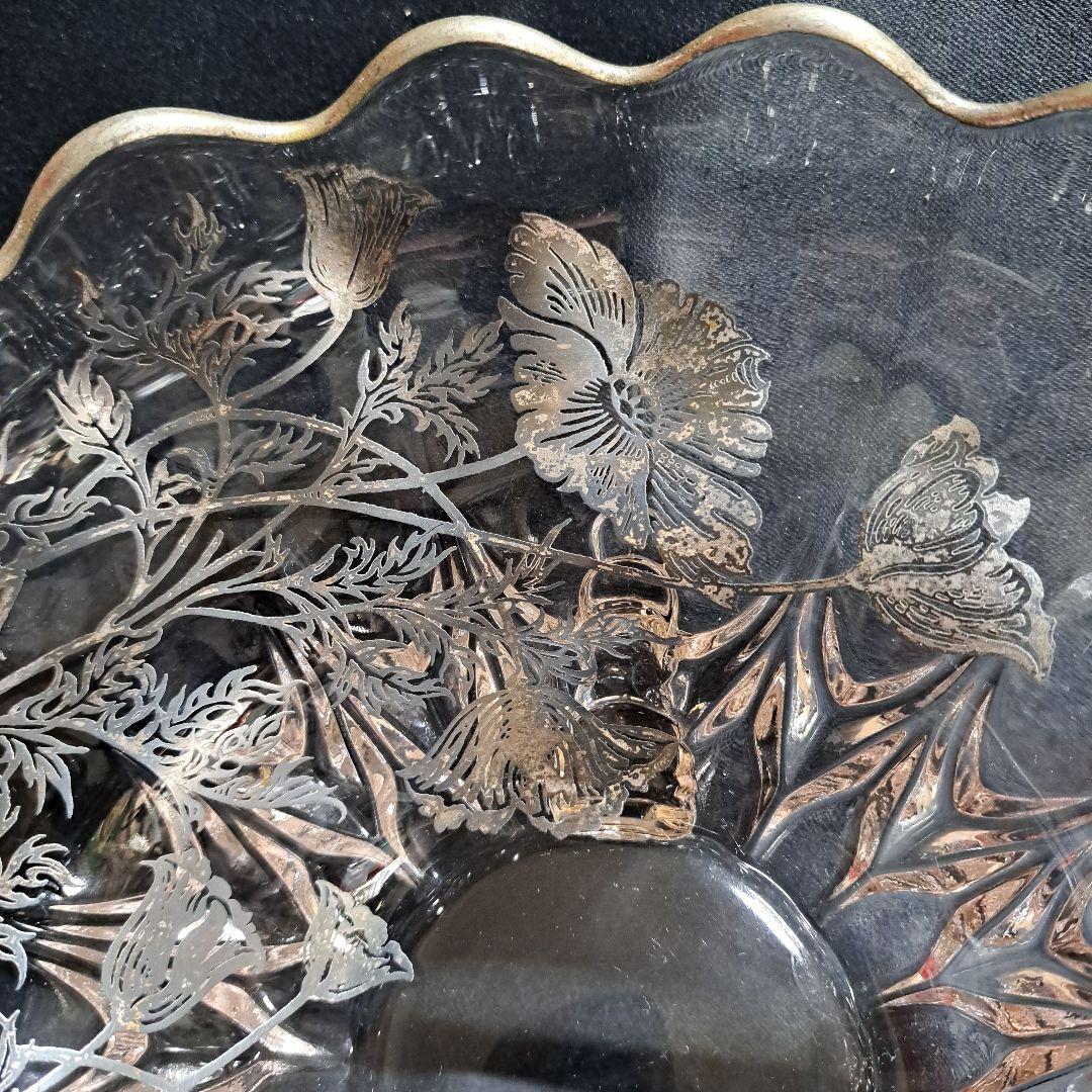 1930年代　アメリカ　シルバーオーバーレイ　ガラスのコンポート