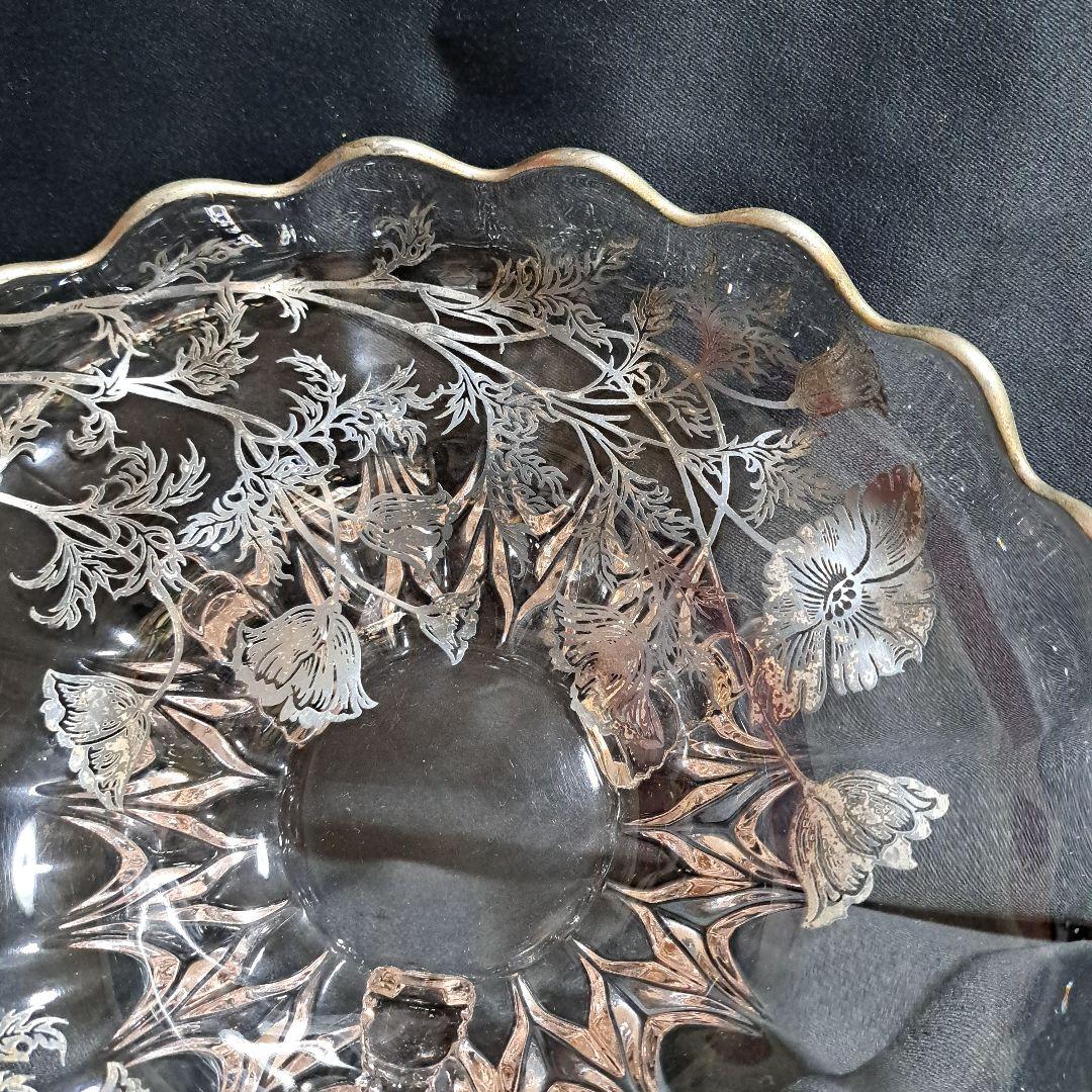 1930年代　アメリカ　シルバーオーバーレイ　ガラスのコンポート