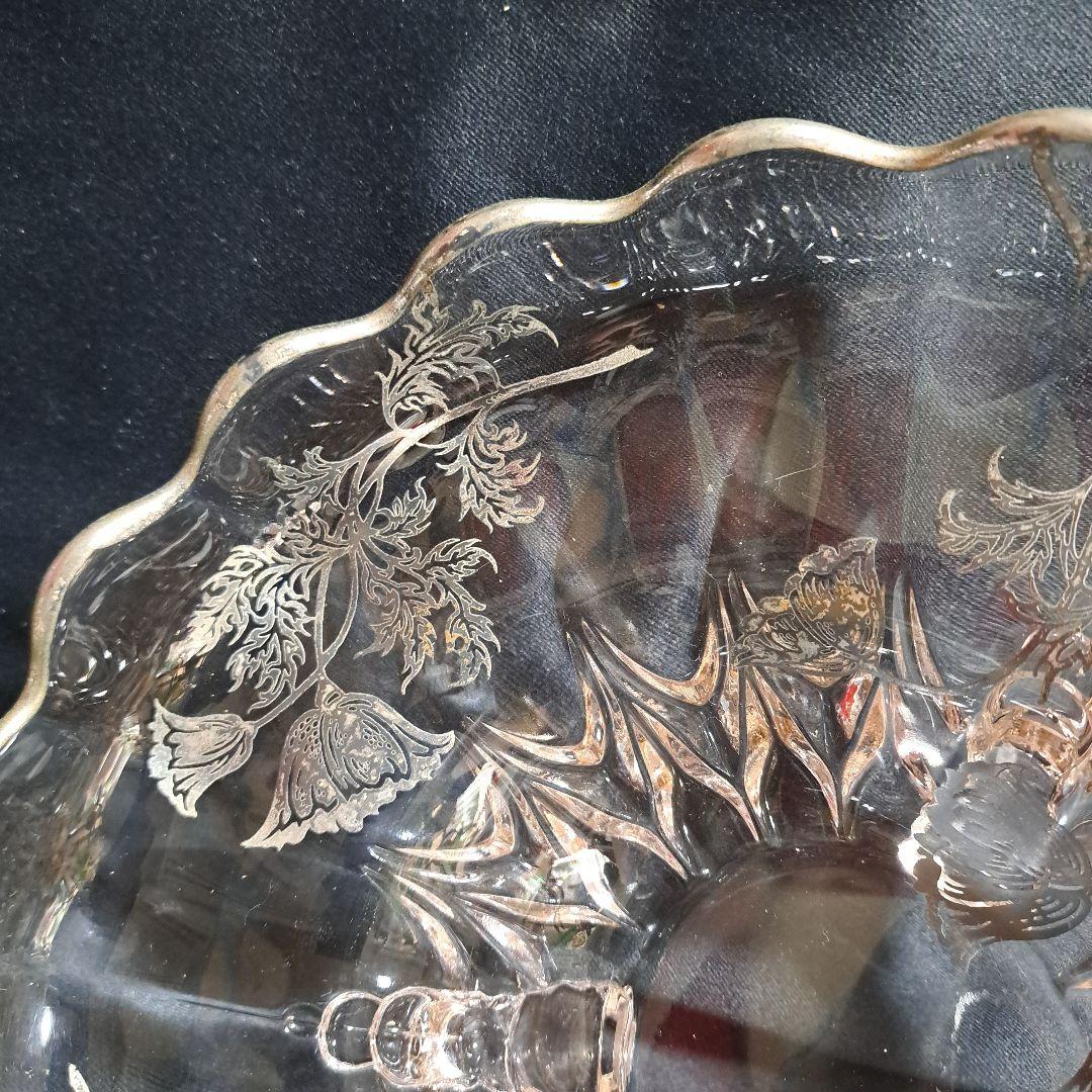 1930年代　アメリカ　シルバーオーバーレイ　ガラスのコンポート