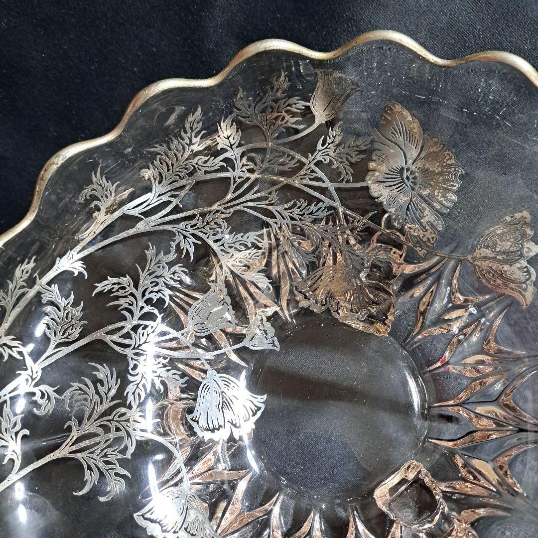 1930年代　アメリカ　シルバーオーバーレイ　ガラスのコンポート