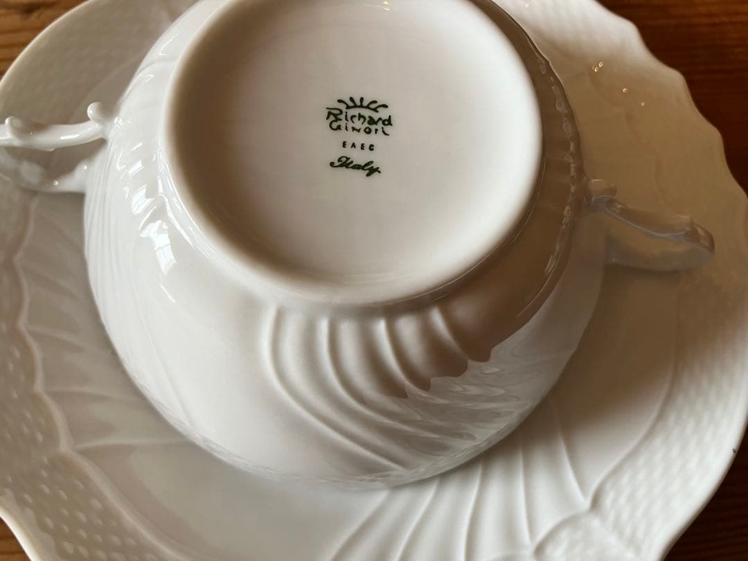 ジノリ　ベッキオホワイト　ダブルハンドルスープカップ&ソーサー×5
