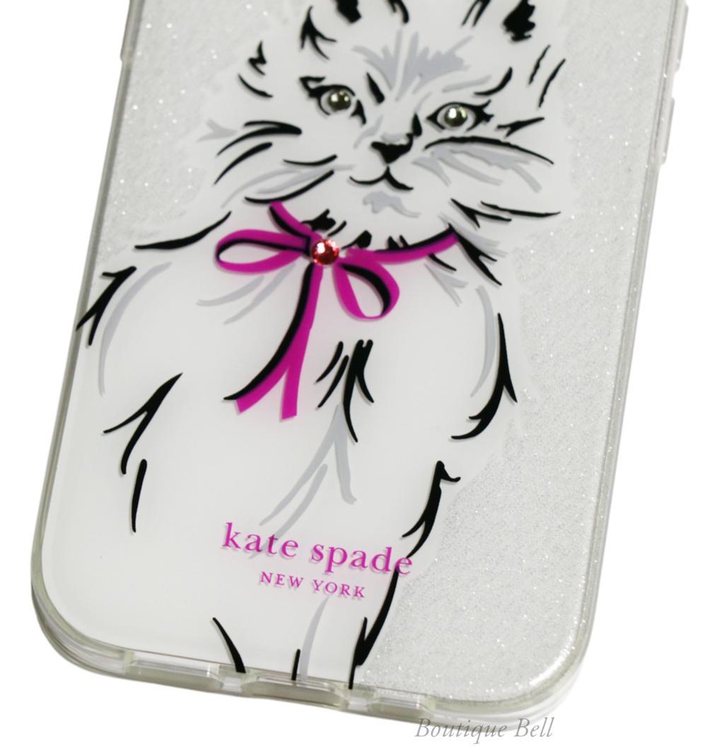 【ケイトスペード】ウィスカーズ 猫 iPhone15ケース ホワイト