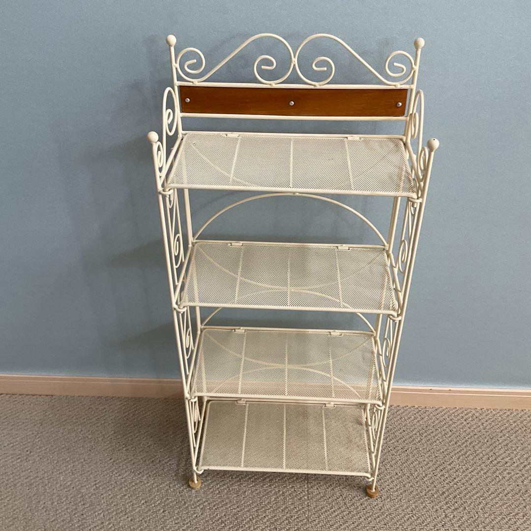アイアンラック　オープンラック　4段　フェミニン　アンティーク　オフホワイト