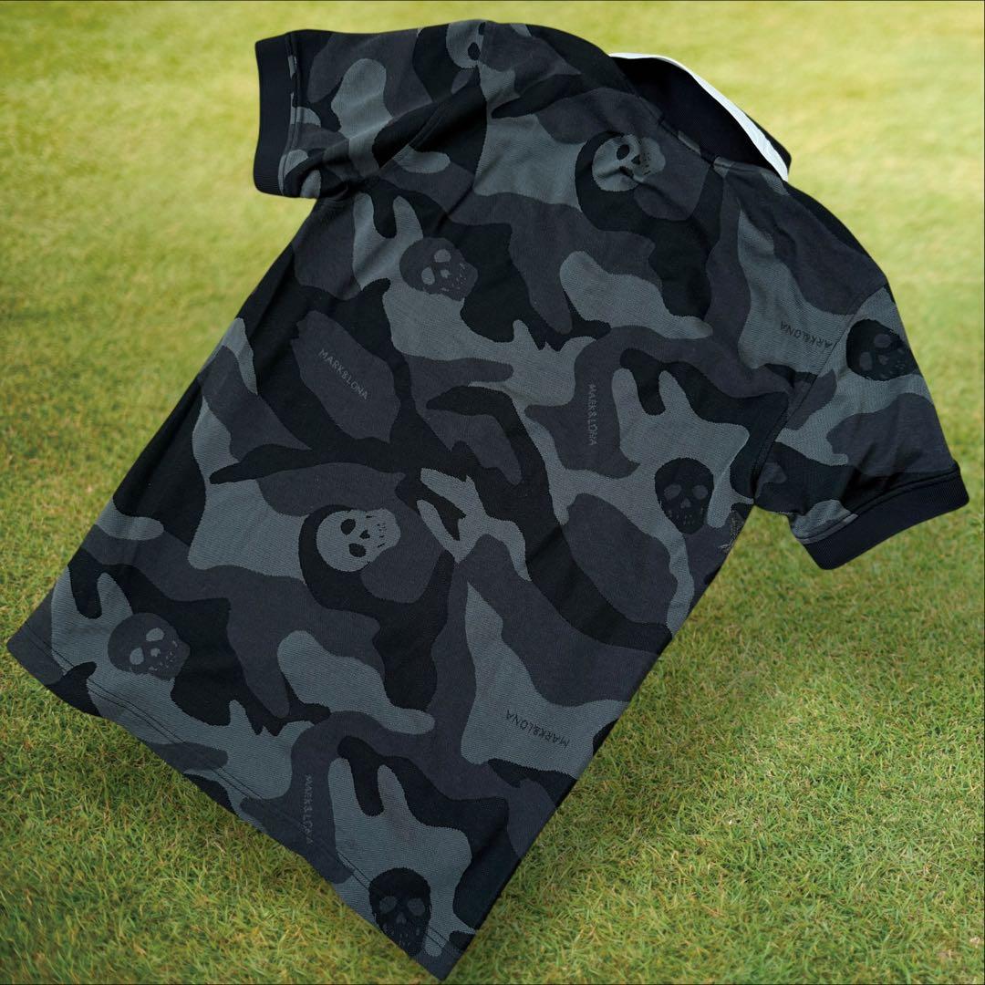 マークアンドロナ　ポロシャツ　黒　迷彩　総柄　グレー　S 美品　マーク&ロナ