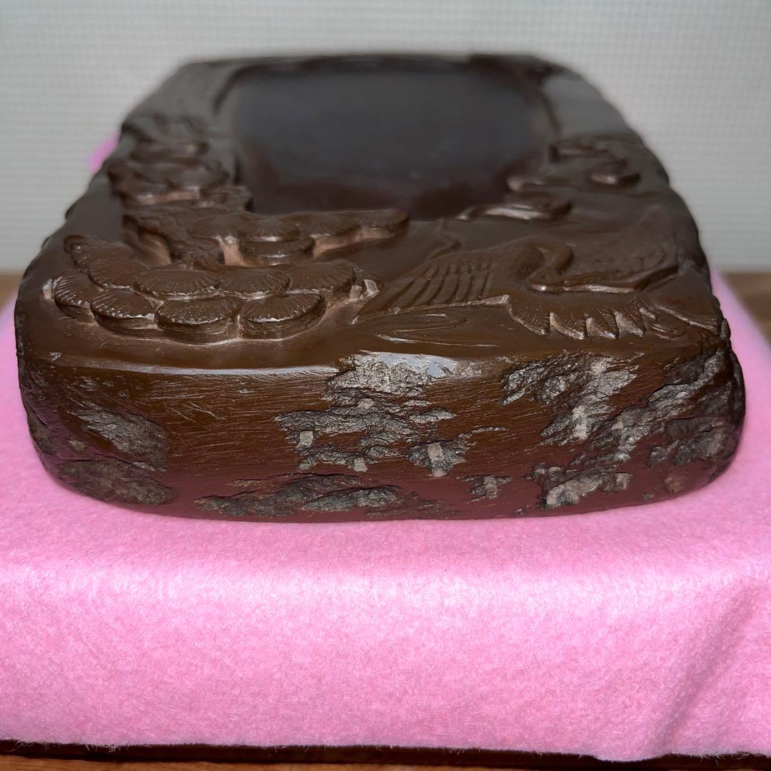 ⭕️赤間硯　曻進堂謹製　永久松鶴亀彫刻　美品　21cm超2kg超　大型　古硯