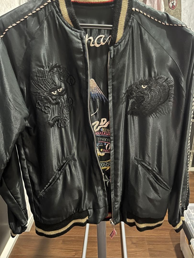 2日値下げ　美品　希少beams ✖️東洋スカジャン 黒龍虎　レディースサイズF