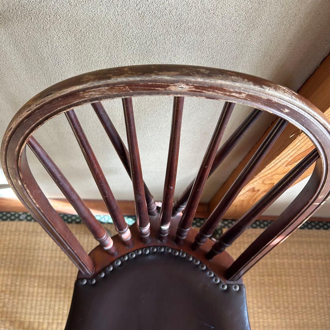 秋田木工 ビンテージ ダイニングチェア 木製 曲木椅子 レザー 鋲打ち