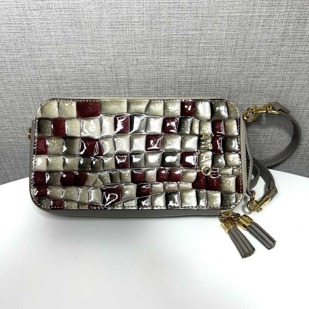 【極美品】ATAO アタオ 市松柄 レザー 2way ショルダーウォレット