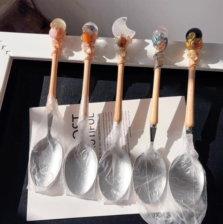 イタリアで購入　天然水晶装飾　クリスタルスプーン 5本セット　新品
