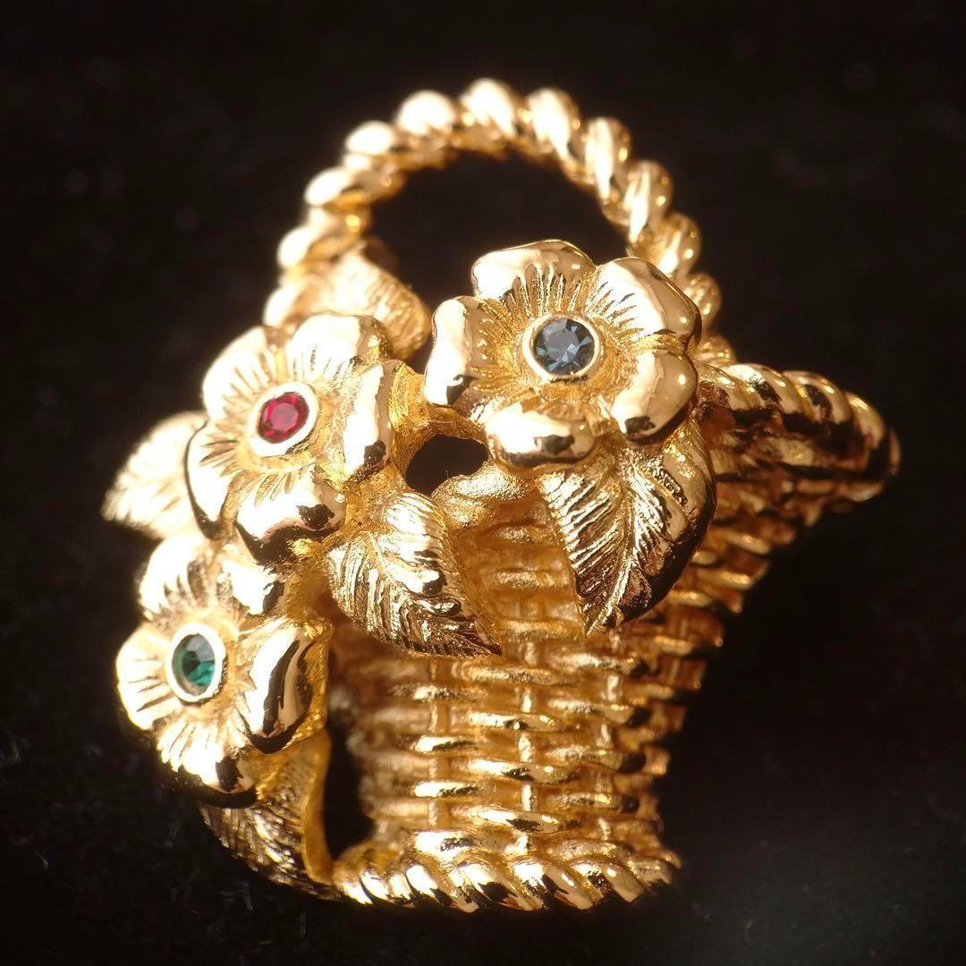 希少美品　Dior ヴィンテージ　ブローチ　ゴールド　籠　バスケット　フラワー