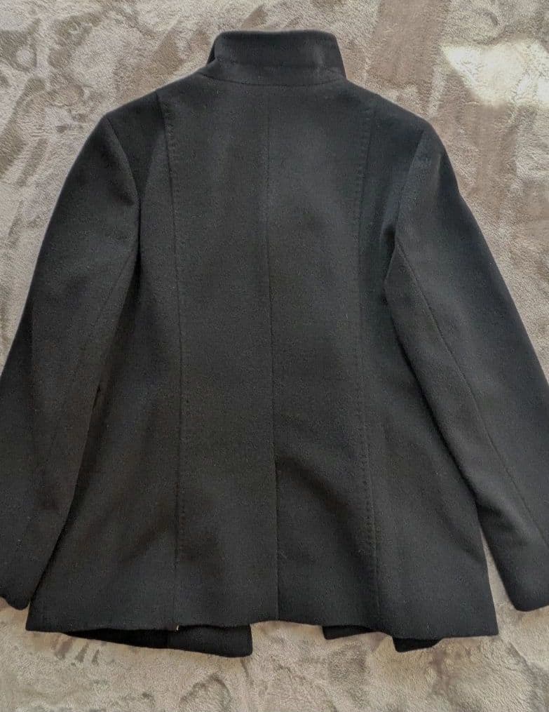 バーバリー　ウールアンゴラ混　ミドルコート　ラビットファー襟　ベルト付　ブラック