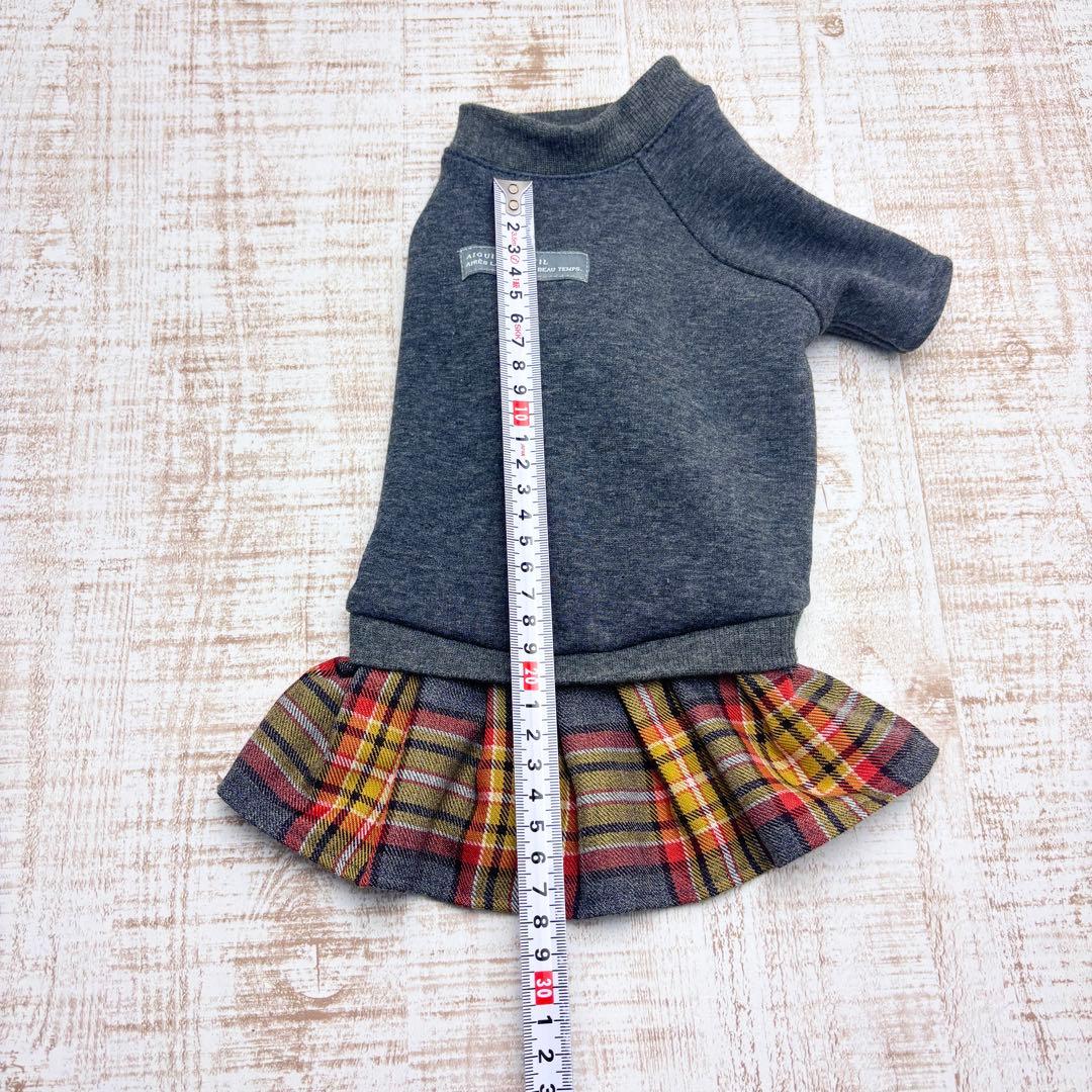 【オーダーページ】犬服　ボンバーヒートのツーピース 濃グレー×タータン　袖有.無