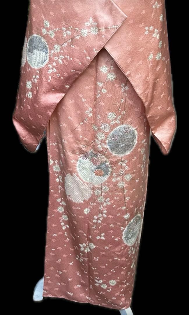 千總　訪問着　刺繍　絞り　枝垂れ桜　薄いピンク系　薄桃色　金糸　正絹