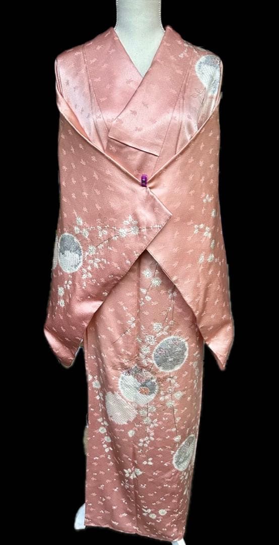 千總　訪問着　刺繍　絞り　枝垂れ桜　薄いピンク系　薄桃色　金糸　正絹