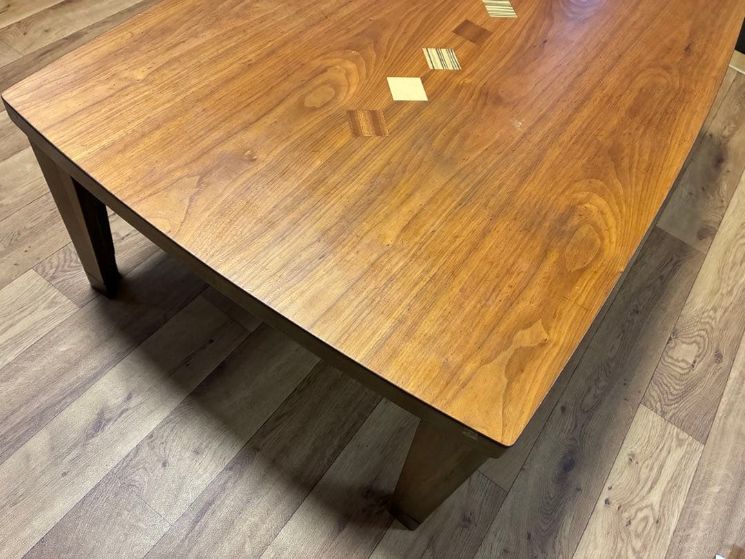 木製 長方形テーブルこたつ 装飾インレイ