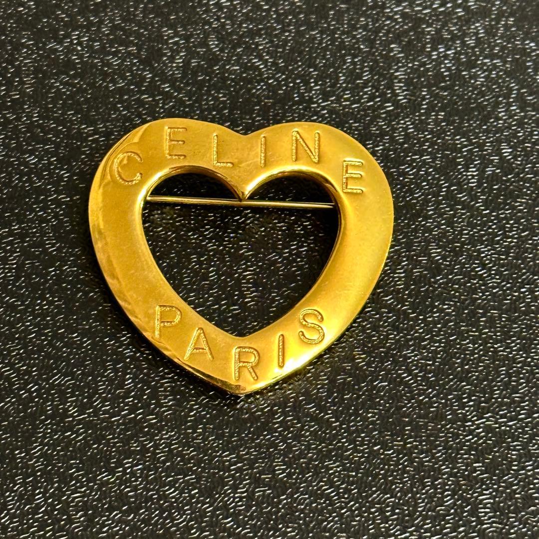 CELINE セリーヌ ヴィンテージ ハート ブローチ ゴールド