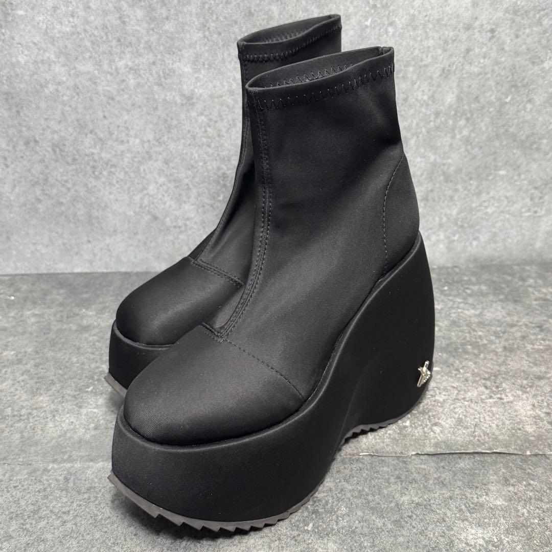 靴 YELLO TOKYO BLACK PLATFORM SHORT BOOTS M