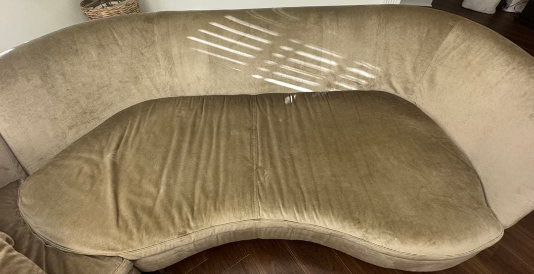 Domicilコーナーソファ ベージュ ファブリック　 ベルベット調 H035