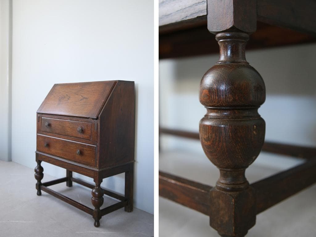 英国アンティーク木製ライティングビューロー/デスク/勉強机/テーブル(91-10