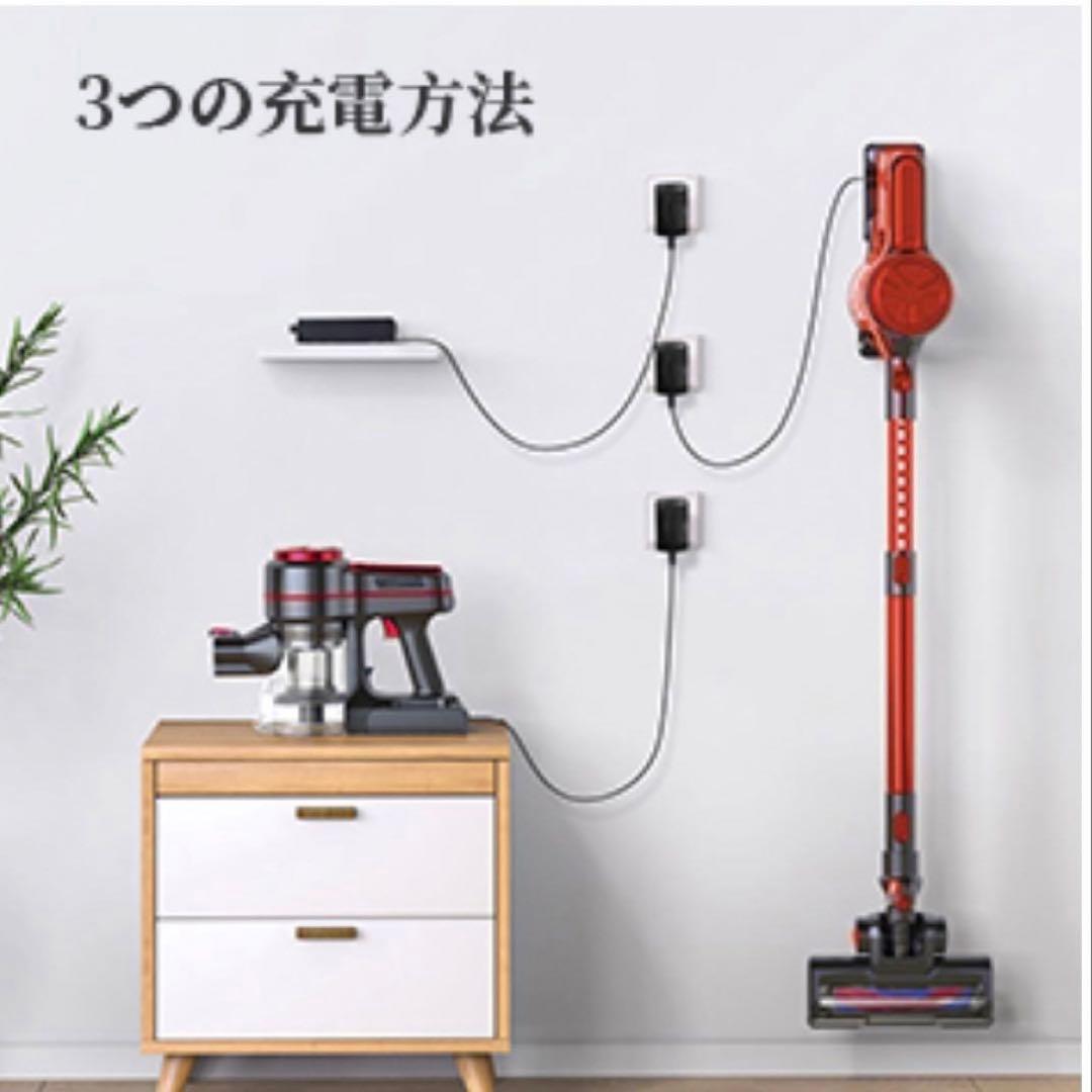 【新品】掃除機　コードレス　高速回転 スティッククリーナー LED付き レッド