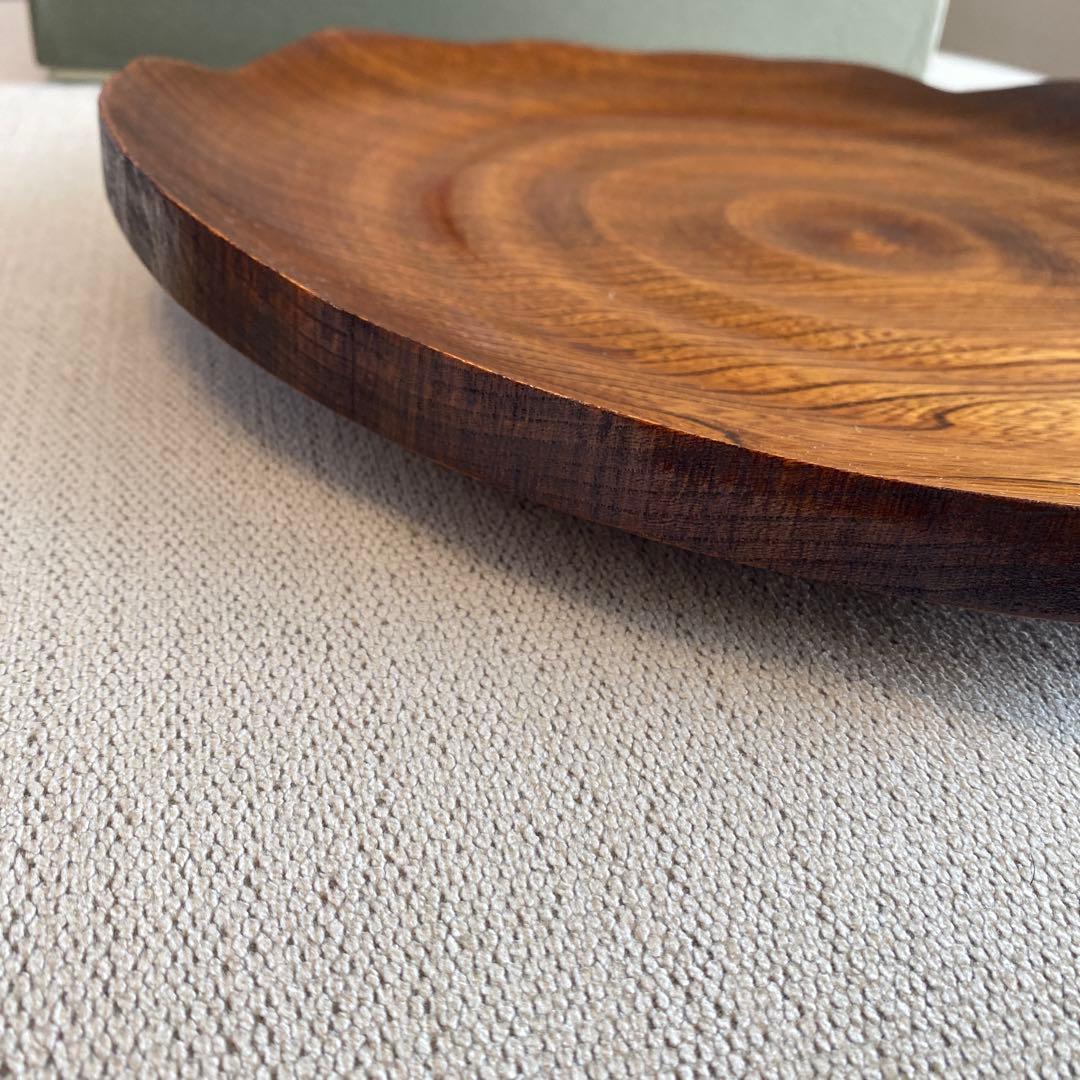 うるし塗装　木製波型皿 直径約25cm 箱付き