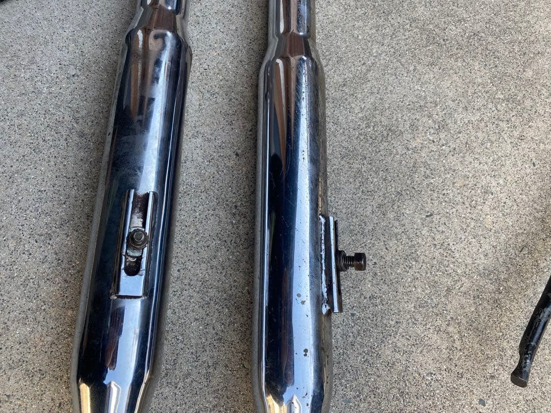 希少 当時物 ショベルヘッド スラッシュカットマフラー 1-3/4 ステー付き