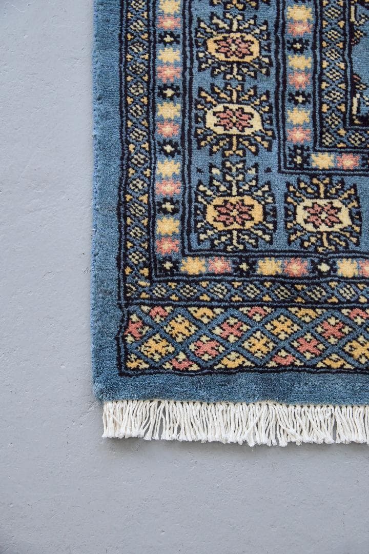 新品　トライバルラグ　ブハラ　ラホール産　（195×127cm) ブルー 青