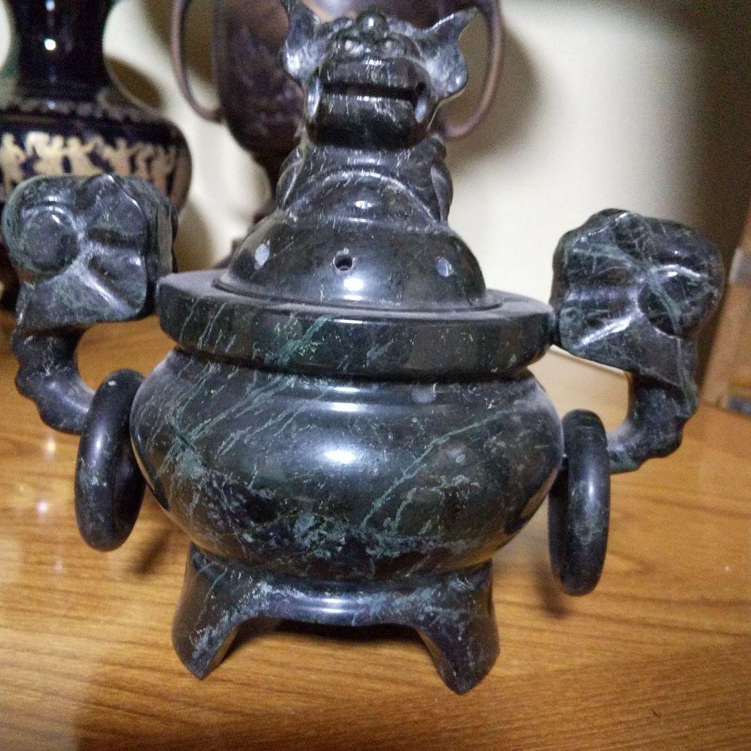 骨董 中国古玩 蛇紋石 三足香炉