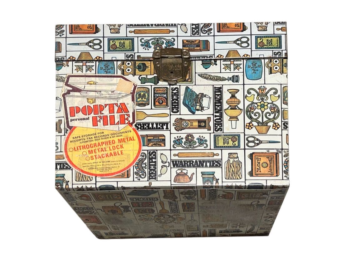 アンティーク 雑貨 70s ビンテージ 総柄 メタルボックス USA 小物入れ