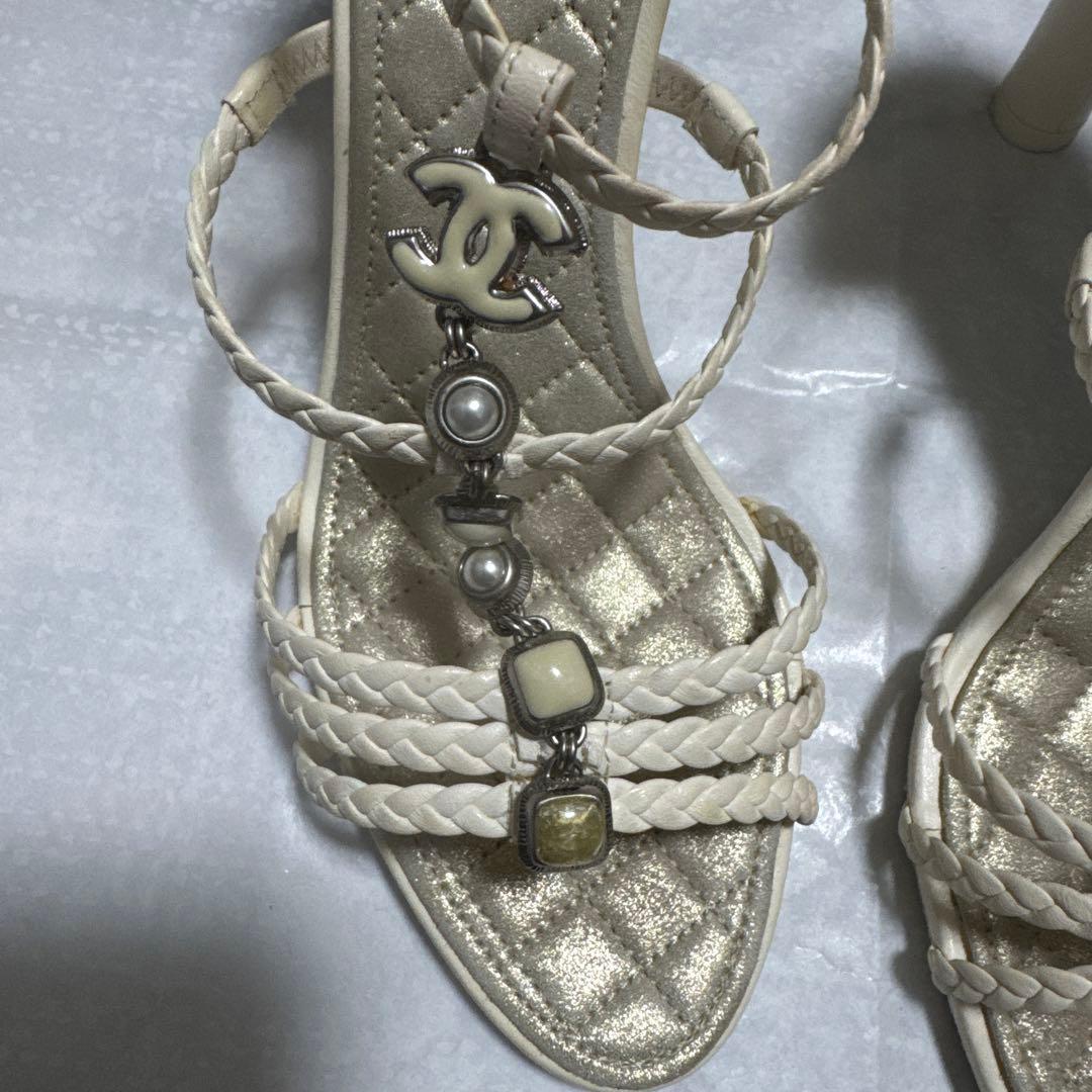 正規品　美品　CHANEL アイボリー ストラップサンダル　36.5 ココマーク