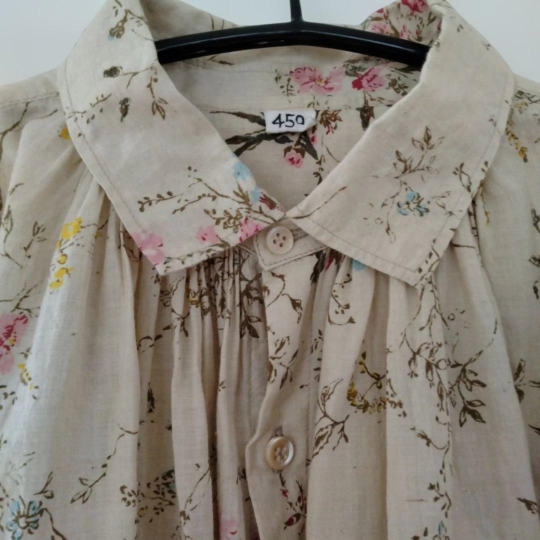 【美品】45R インドカディ森花プリントのくしゅくしゅブラウス／サイズ２