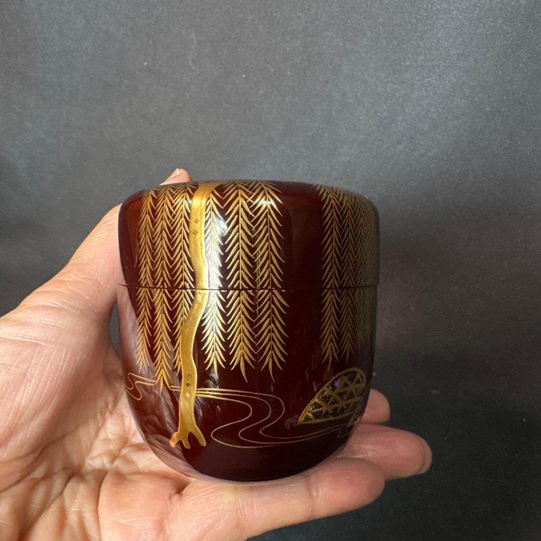 GH49 送料無料　棗　柳蒔絵　松雲　螺鈿　中棗　茶道具　茶道