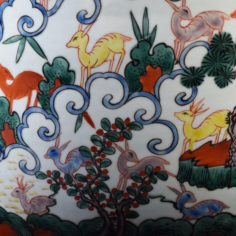 中国　大明萬暦年製　五彩　百鹿文　大壷　M　7312A