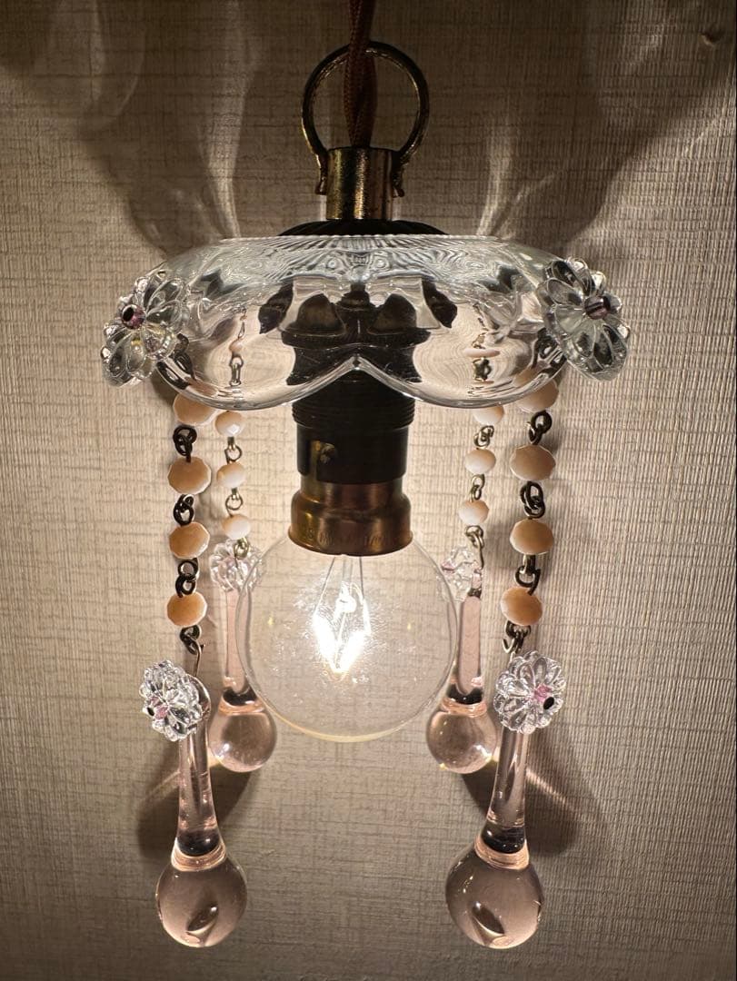 20's フランス アンティーク ピンクムラーノガラスの可愛いミニシャンデリア＊