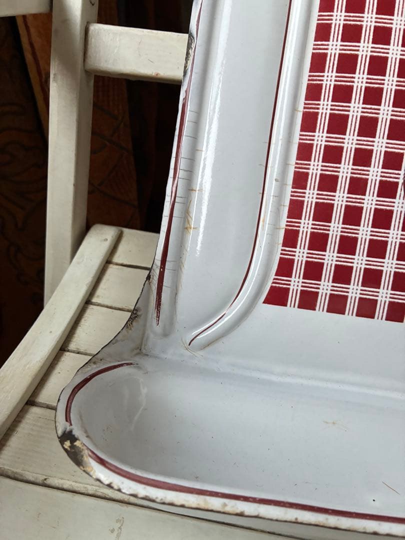 フランス　アンティーク　ホーロー　レードルラック　BB社　チェック　レードル付き