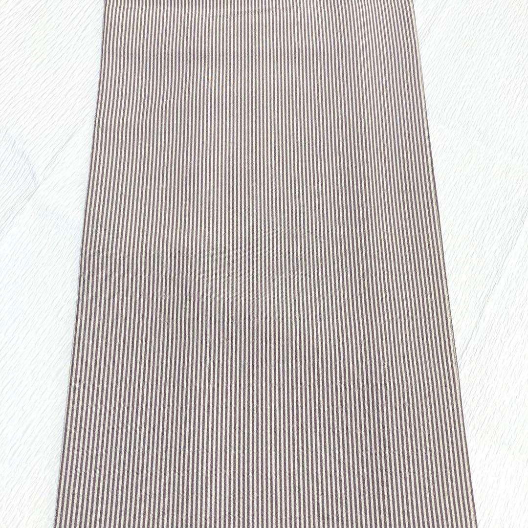 【美品✨】創世舎　洗える着物　小紋　縞　灰白×灰紫　日本製　Lサイズ　トールL3